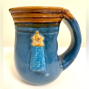 Cape Shore Handcrafted Blue/Brown Ceramic Lighthouse Hand Warming Mug